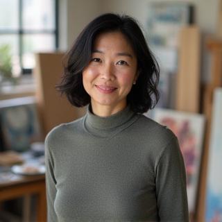 Portrait of contemporary artist Ai Tanaka in her studio